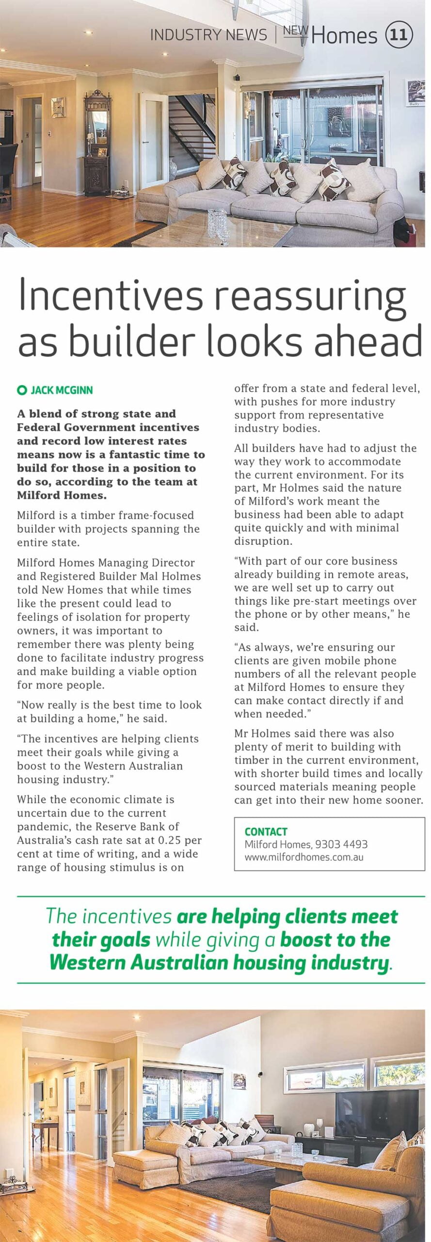 Incentives reassuring as builder looks ahead